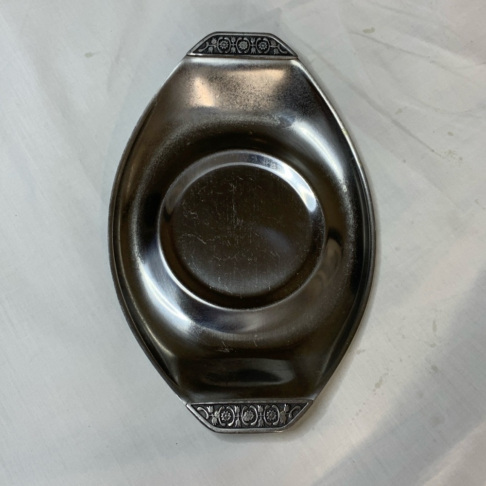 Vintage Gravy Plate Underplate 18 stainless Steel made in Japan. Jewelry dish